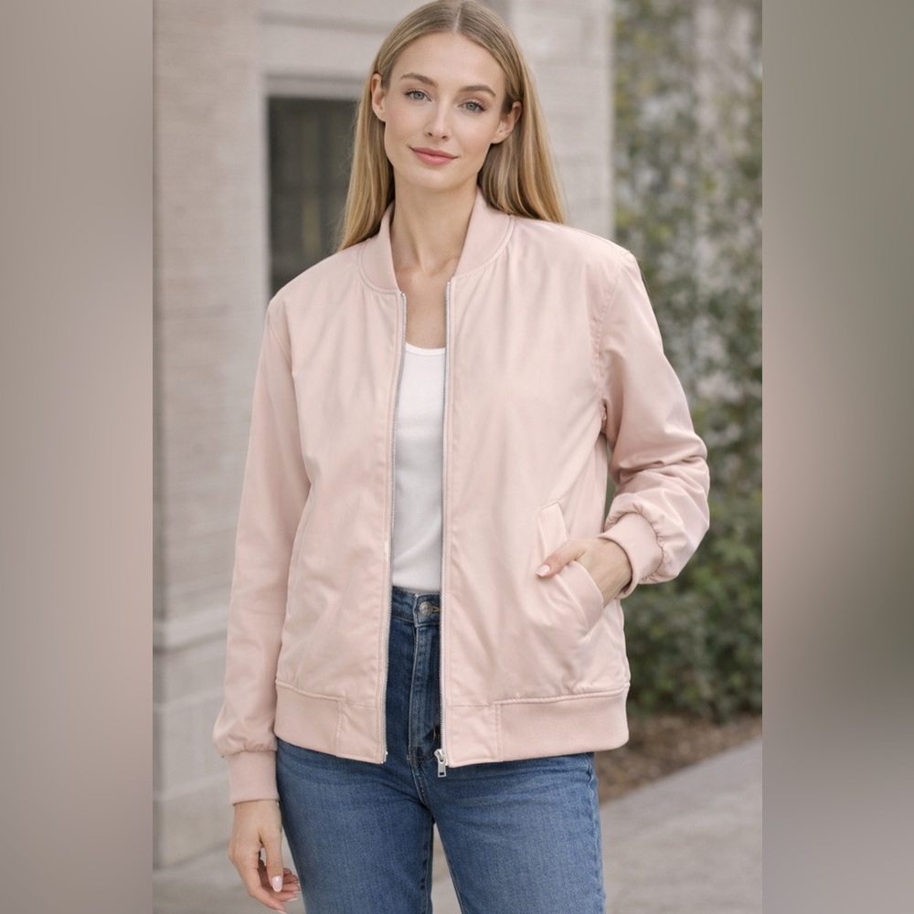 Who What Wear Blush Pink Faux Leather Bomber Jacket Large